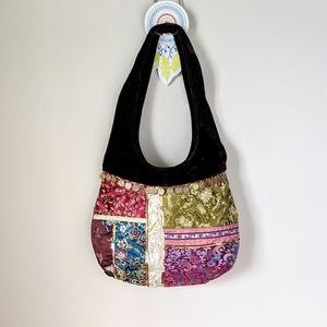 Boho Color Block Medallion Shoulder Hobo Ba
